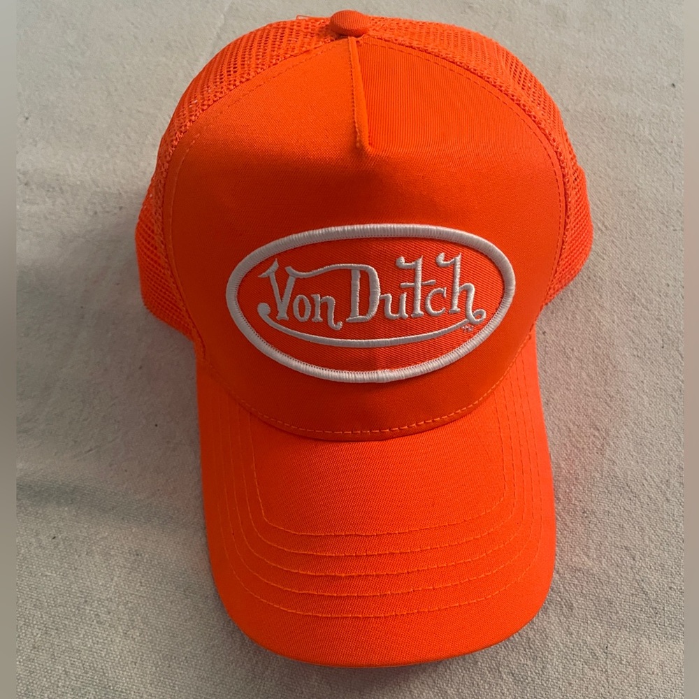 Von Dutch Trucker Hat Neon Orange Embroidered Logo Patch Snapback Cap
